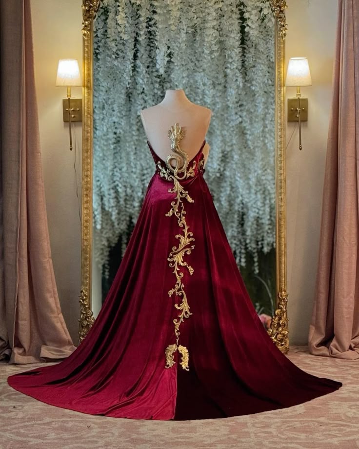 Burgunderrotes Vintage-Samt-Langballkleid, Abendkleid, Partykleid, nv4848