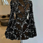Schwarzes wunderschönes modisches, einzigartiges, glänzendes Pailletten-Kurzarm-Durchsicht-Ballkleid-Abendkleid-Partykleid NV3232
