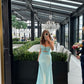 Blue Fashion Pleated Long Satin Ball Gown Evening Dress  nv3317