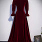 Burgundy Velvet A-line Long Sleeve Evening Gown Ball Gown nv2183