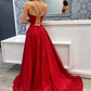Langes A-Linien-Ballkleid aus rotem Satin, rotes rückenfreies Abendkleid mit Schlitz nv1563
