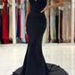 Schwarzes langes Meerjungfrau-Ballkleid mit V-Ausschnitt, schwarzes rückenfreies Abendkleid nv1450