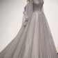 Robe de soirée longue en tulle à paillettes grises, robe de bal trapèze, robe de soirée longue à manches longues nv1727