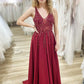 Burgundy Chiffon Beading Long Prom Dresses, A-Line Evening Dresses nv1452