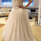 NiceVestidos – Weißes, zartes, perlenbesetztes, langes Ballkleid aus Tüll, NV5838