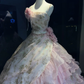 Pink Ombre Spaghetti Straps Ball Gown Gold Glitter Floral 3D Rose Tiered Ruffle Tulle Fairy Prom Dress  NV6939