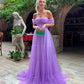 Lila A-Linie Schulterfreies Abendkleid Langes Tüll Ballkleid nv2202