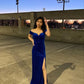 Robe de soirée sirène en velours bleu simple et élégante à épaules dénudées nv2204