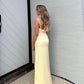 Light Yellow Pearl Halter Backless Elegant Evening Dress Ball Gown Party Dress nv1858