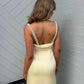 Light Yellow Pearl Halter Backless Elegant Evening Dress Ball Gown Party Dress nv1858