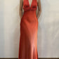 Orange Pretty Fashion Charmantes schulterfreies trägerloses langes Satin-Ballkleid Abendkleid Partykleid nv3616