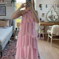 Robe de soirée longue en mousseline de soie rose à volants, jolie et mignonne, longueur au sol, pour bal de promo, pour 22e anniversaire, nv3904