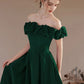 Robe de bal longue en velours vert à épaules dénudées, robe de soirée formelle verte nv1735