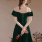 Robe de bal longue en velours vert à épaules dénudées, robe de soirée formelle verte nv1735