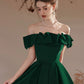 Robe de bal longue en velours vert à épaules dénudées, robe de soirée formelle verte nv1735