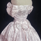 Off Shoulder Pale Pink Vintage Tea Length Prom Dress Jacquard Satin Puff Sleeve Floral Pattern A-Line Formal Gown  NV6900