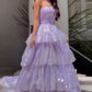 Light Purple Sparkling Tulle Sequin A-Line Long Tiered Ball Gown Evening Dress fall bridal shower outfit for guest nv2651