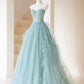 Süßes trägerloses langes Ballkleid aus Tüll, formelles Abendkleid aus Spitze in A-Linie nv1590