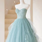 Süßes trägerloses langes Ballkleid aus Tüll, formelles Abendkleid aus Spitze in A-Linie nv1590