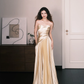 Sweetheart Strapless Champagne Satin Pleated Evening Dress  NV7363
