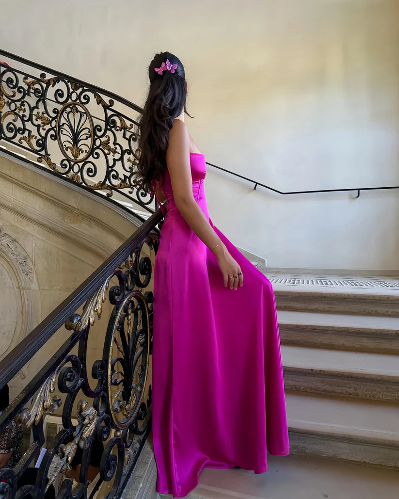 Schlichtes braunes A-Linien-Ballkleid mit Spaghettiträgern, Partykleid nv1713