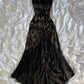 Schwarzes elegantes, exquisites, mit Perlen besetztes langes Chiffon-Ballkleid, Abendkleid, Partykleid, NV3585