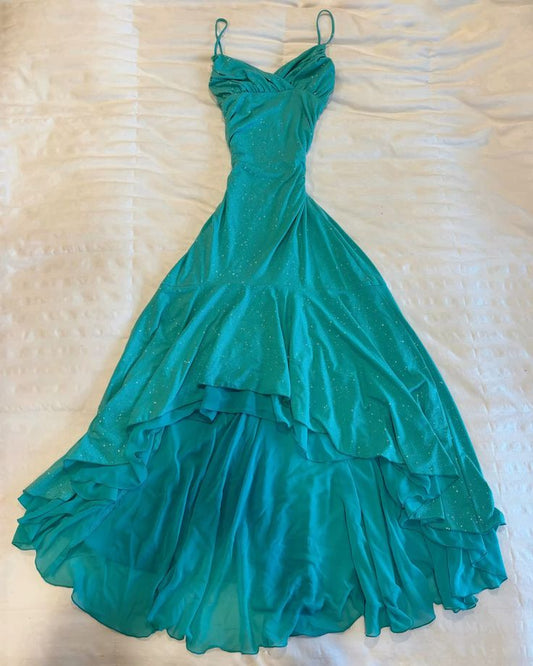 Blue Simple Fashion Elegant Spaghetti Strap Long Chiffon Ball Gown Evening Gown Party Dress Prom Gown nv3925