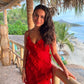 Robe de soirée longue rouge élégante à bretelles spaghetti en mousseline de soie à volants, tenue de bal, de vacances, d'anniversaire, de bal, nv3955