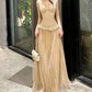 Champagner Elegantes Rundhalsausschnitt Ärmelloses Meerjungfrau Langes Chiffon Ballkleid Abendkleid Partykleid nv3748