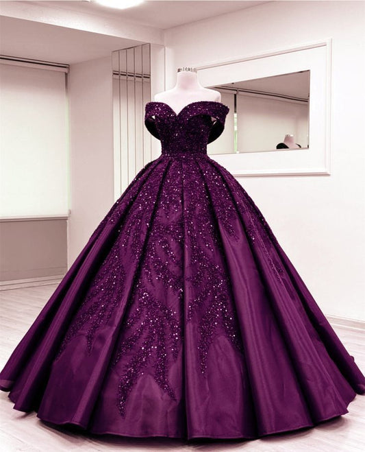 NiceVestidos-Purple, Gorgeous, Exquisitely Beaded, Long, Floor-Length Ball Gown NV6119