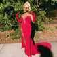 Red/Pink Shiny Sequins Elegant V-Neck Long Slit Sexy Ball Gown Evening Dress Party Dress With Gloves nv3241