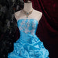 Robe de bal longue en tulle bleu délicatement perlée NV6661