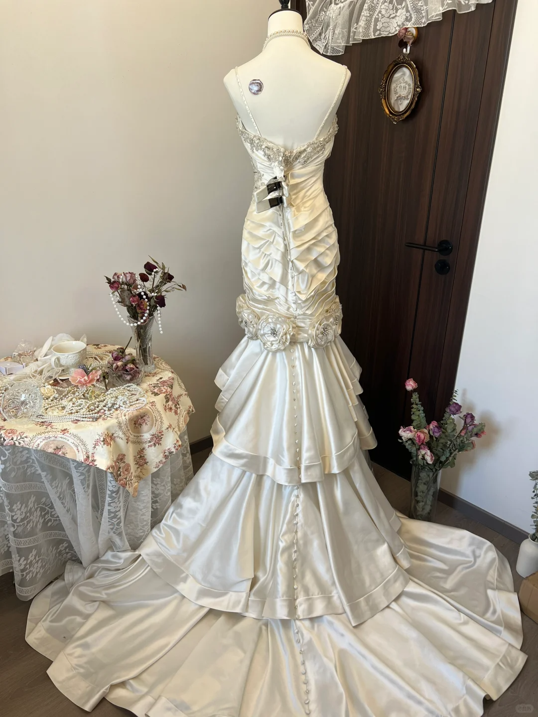Robe de mariée longue en satin blanc ivoire à fleurs et perles, robe de soirée, nv4216