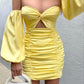 Gelbes herzförmiger Ausschnitt, Tube-Top, ausgehöhlte schulterfreie Taille, modisches, enges Kurzarm-Kurz-Mini-Homecoming-Kleid, Ballkleid, Abendkleid, Partykleid, NV2357