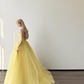 Bright Yellow Strapless Notch V Prom Gown Satin Choker Neck Layered Tulle A Line Evening Dress  NV7156