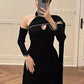 Black elegant long sleeve ribbon long satin ball gown evening dress nv3153