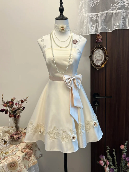 White floral homecoming dress short satin party dress sweet date dress birthday dress nv4261