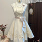 Weißes geblümtes Homecoming-Kleid, kurzes Satin-Partykleid, süßes Date-Kleid, Geburtstagskleid, NV4261