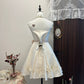 Weißes geblümtes Homecoming-Kleid, kurzes Satin-Partykleid, süßes Date-Kleid, Geburtstagskleid, NV4261