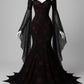 NiceVestidos – Burgunderfarbenes, zartes Chiffonkleid mit langen Ärmeln, herzförmigem Ausschnitt und zarter Spitze, bodenlang, NV6015