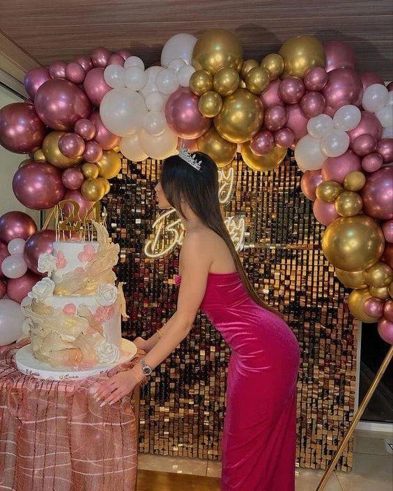 Hot Pink Einfaches elegantes langes Samt-Partykleid Geburtstagskleid Ballkleid Abendkleid nv1996