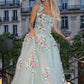 Green backless floral long chiffon ball gown evening dress nv2894