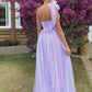 Robe de soirée longue en tulle violet clair, coupe trapèze, longueur au sol, robe de demoiselle d'honneur, nv11