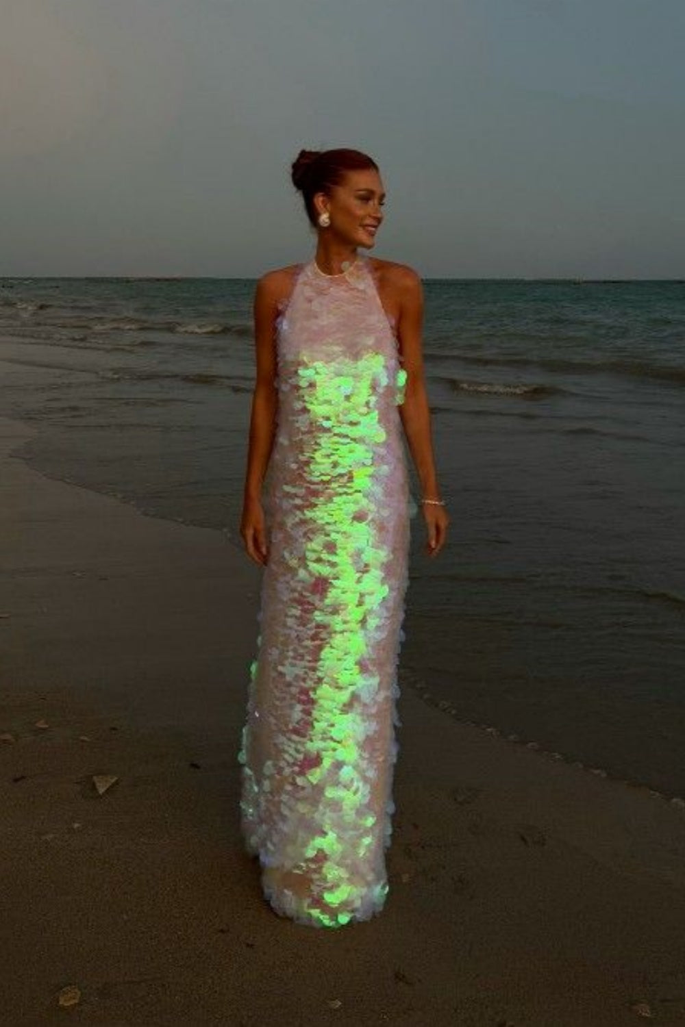 Robe de soirée longue rose à paillettes brillantes et dos nu, robe de soirée d'anniversaire nv5291