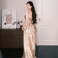Champagne Gold Strapless Metallic Prom Dress Big Bow Evening Gown  NV7221