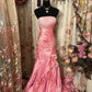 Robe de soirée sirène longue en satin rose, élégante et vintage, avec perles exquises, style sirène, robe de bal, robe de bal, nv3765