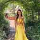 Yellow spaghetti strap off-shoulder waist suit long ball gown evening dress party dress nv2345