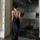 Black halter back sexy satin long evening dress nv1824
