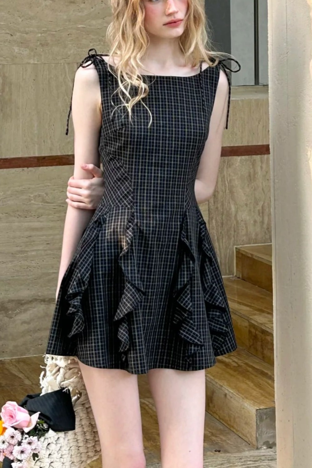 NiceVestidos – Kurzes Heimkehrkleid, Geburtstagskleid, kariert, Vintage-Spitze, NV5672