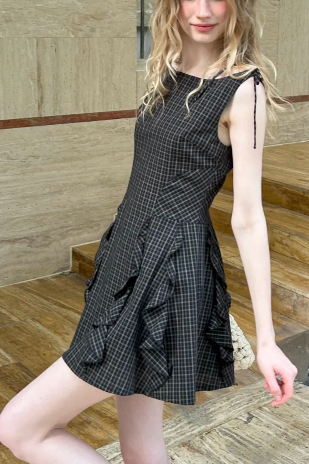 NiceVestidos – Kurzes Heimkehrkleid, Geburtstagskleid, kariert, Vintage-Spitze, NV5672